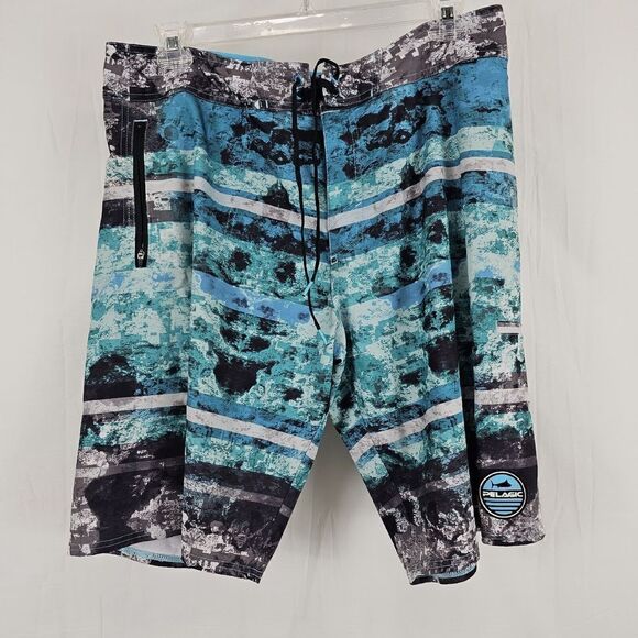 Sz 38 Pelagic Argonaut Reefer Blue Gray Lace Up Board Shorts - Picture 1 of 7